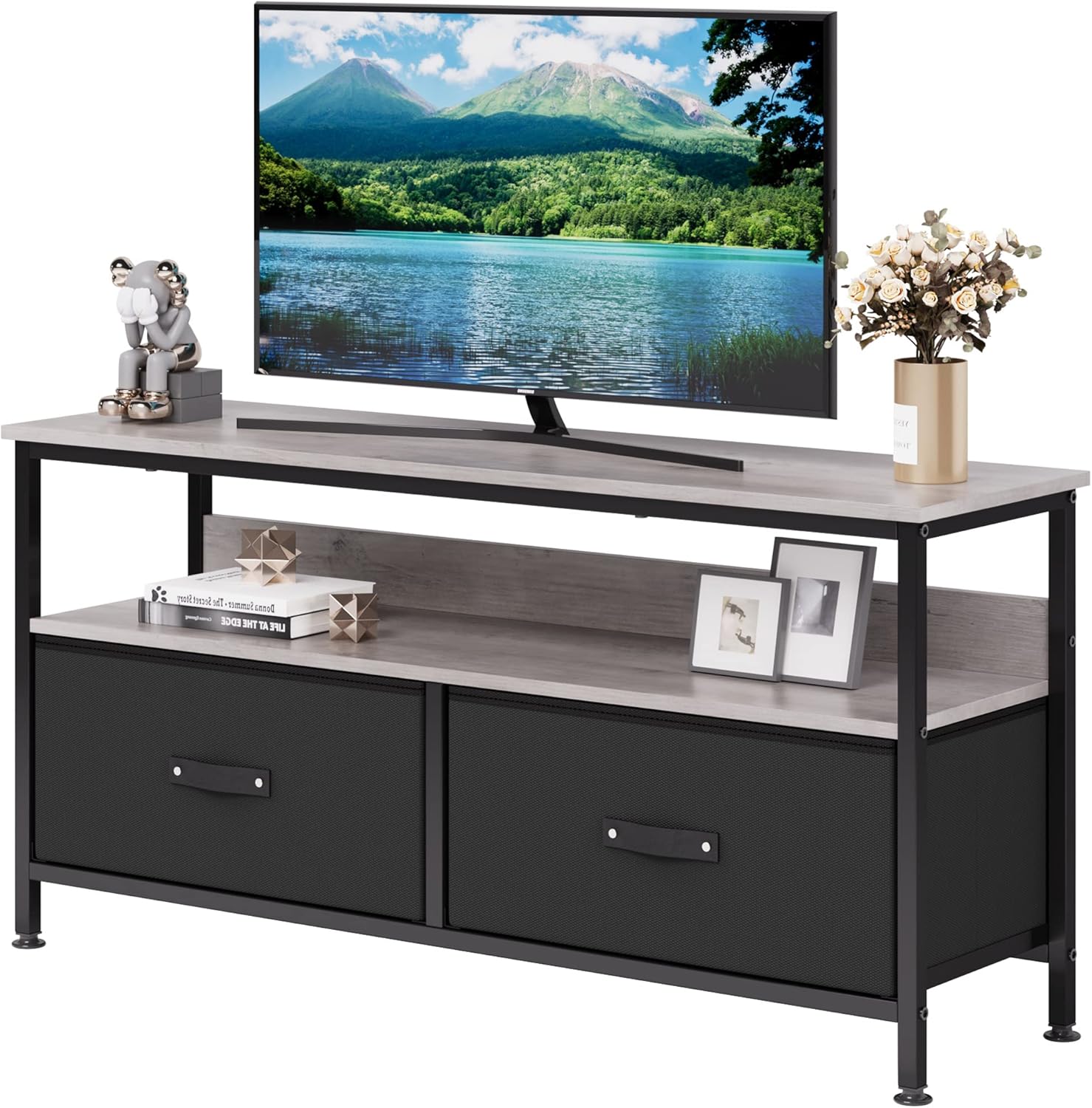 IDEALHOUSE Mueble de TV de 50 pulgadas, centro de entretenimiento con almacenamiento, soporte de TV de 50 pulgadas para dormitorio, soporte de TV