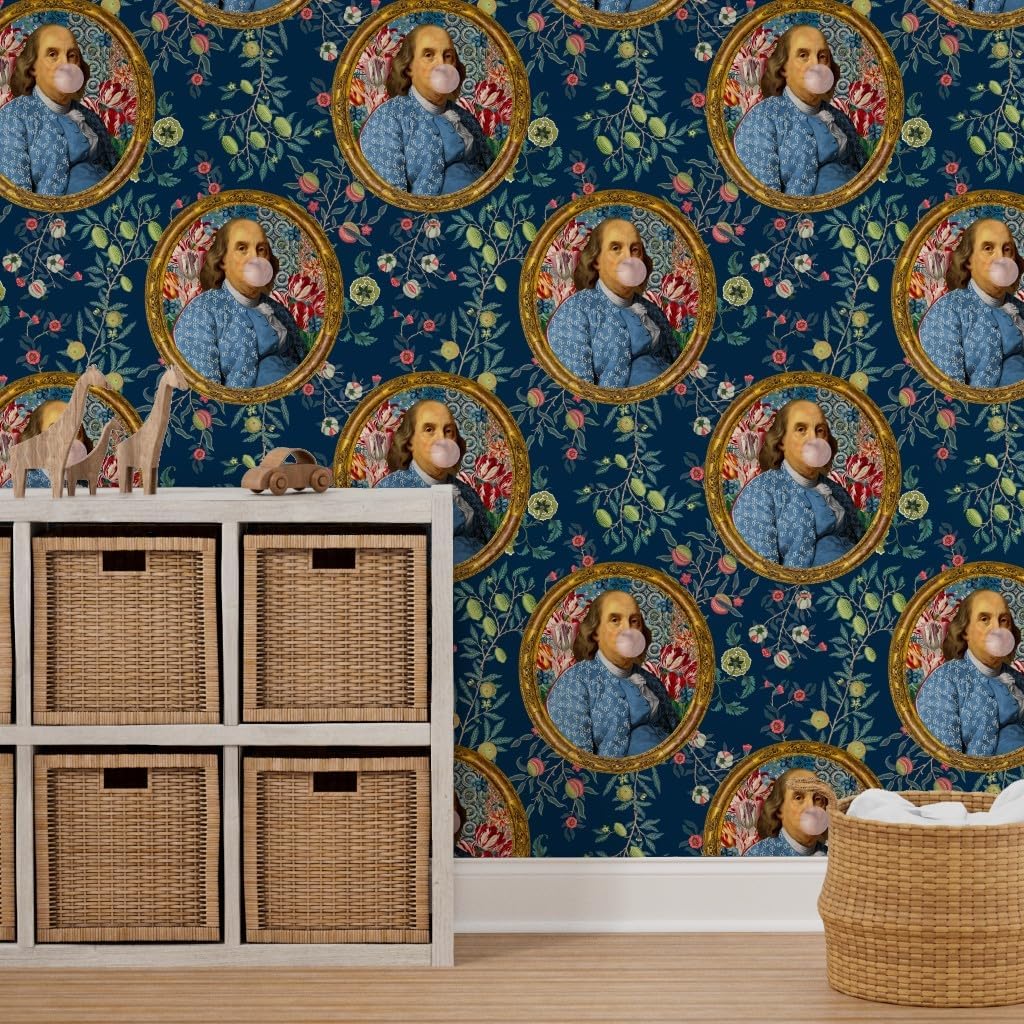 Spoonflower Muestro de papel tapiz extraíble – Benjamin Franklin Botánico Caprichoso Retrato Histórico Papel pintado personalizado pre-pegado