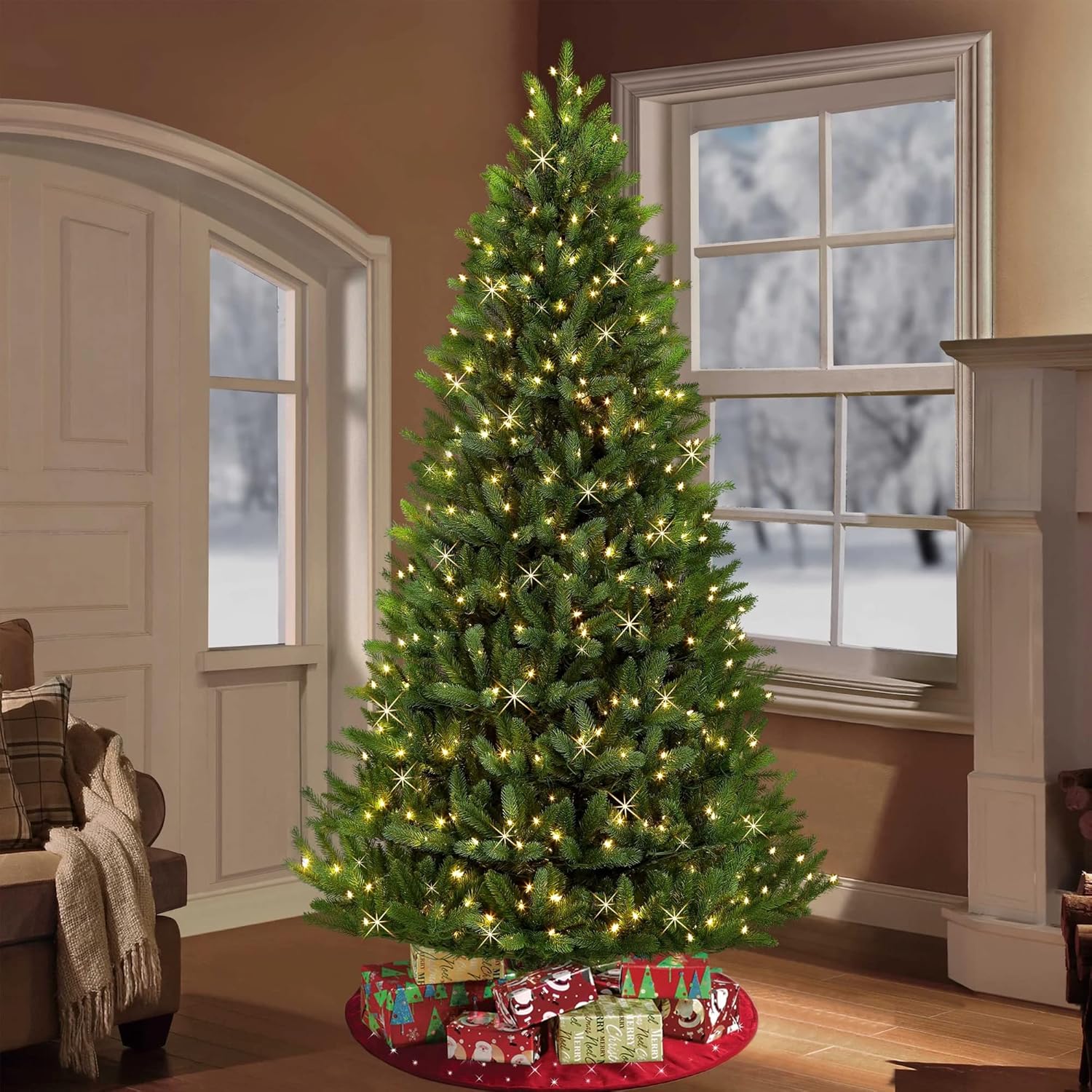 Dazzle Bright – Guirnalda de 300 luces LED para Navidad de 100 pies con 8 modos, conectables, impermeables, cable verde, decoraciones para