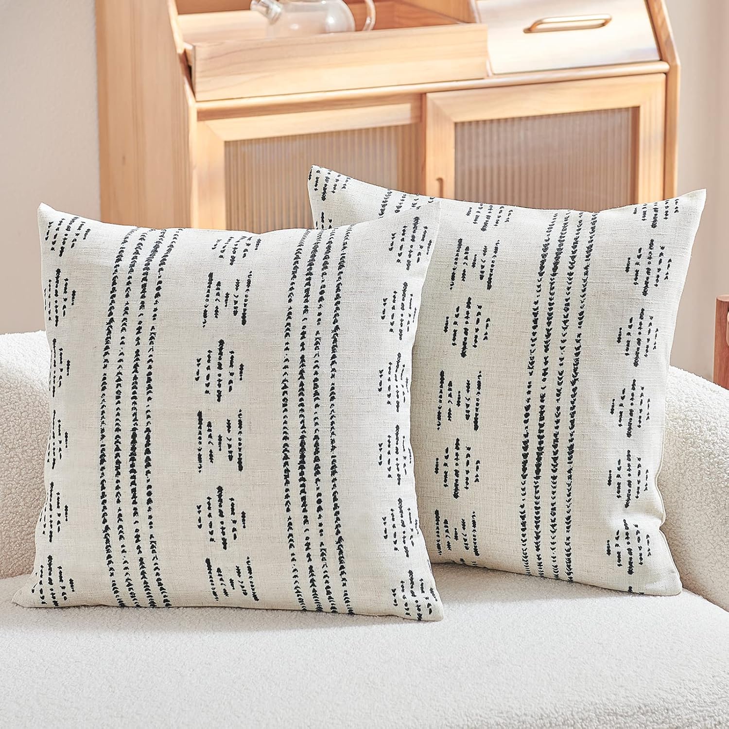 jinchan Juego de 2 fundas de almohada de lino con patrón geométrico de rayas bohemias con textura para sofá, cama, sala de estar, 18 x 18 pulgadas,