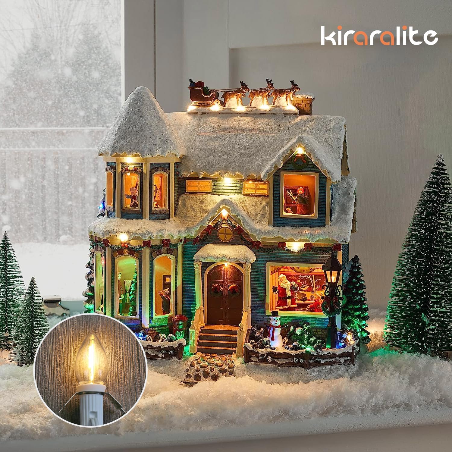 Cable de accesorio LED con 3 bombillas LED C7, base de candelabro E12, cable blanco con interruptor de encendidoapagado, luz de pueblo de Navidad