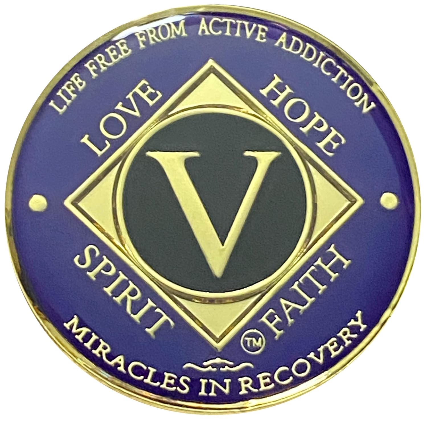 NA 5 Year Golden Color Plated Medallion, Recovery Coin, NA Token, Narcotics Anonymous Recovery Chip, NA Recovery Gift (purple & Golden Colors)