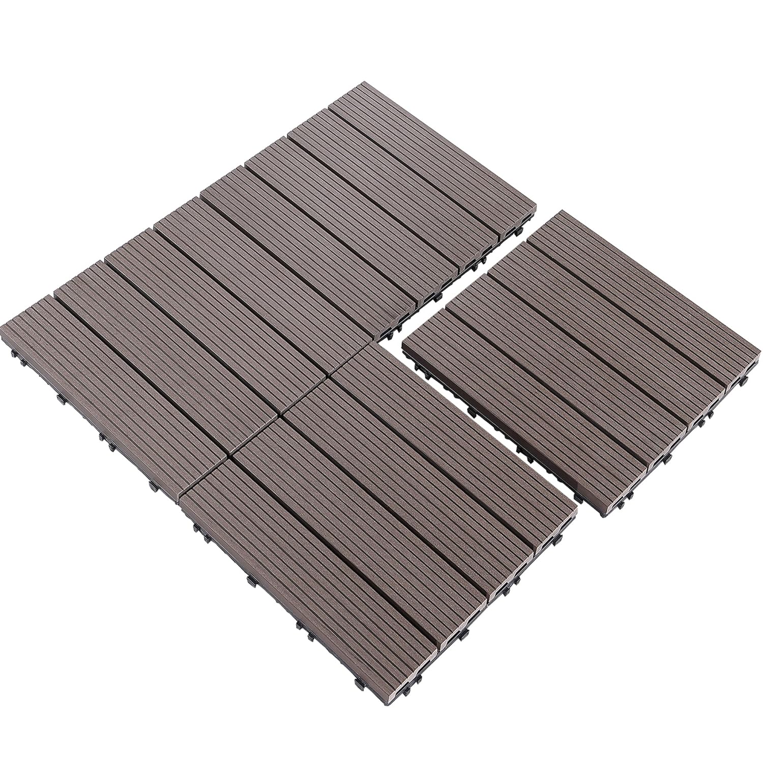PURE ERA Azulejos de piso entrelazados de madera para interiores y exteriores, 12 x 12 pulgadas (10 unidades, 10 pies cuadrados, marrón) – Gran