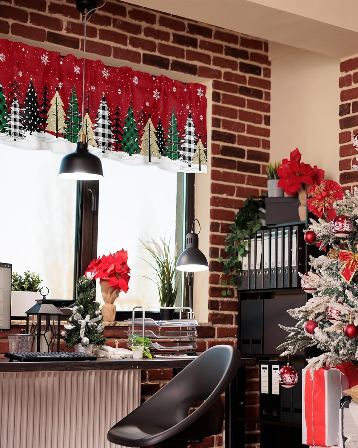 Cortina de cenefa para árbol de Navidad, cortina roja para ventana de cocina, cortina corta con bolsillo para barra, cenefa para sala de estar,