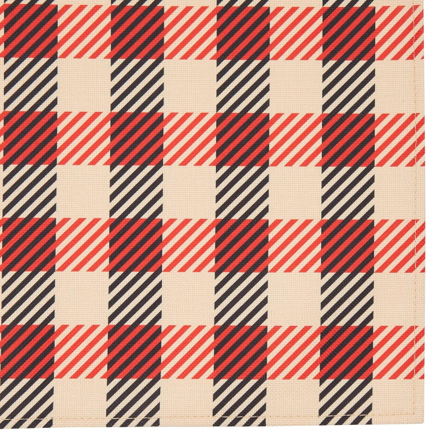 Juego de 6 manteles individuales de tela a cuadros rojos, negros y tostados, arpillera de 16.8 x 12.8 pulgadas y poliéster, lavables, con diseño de