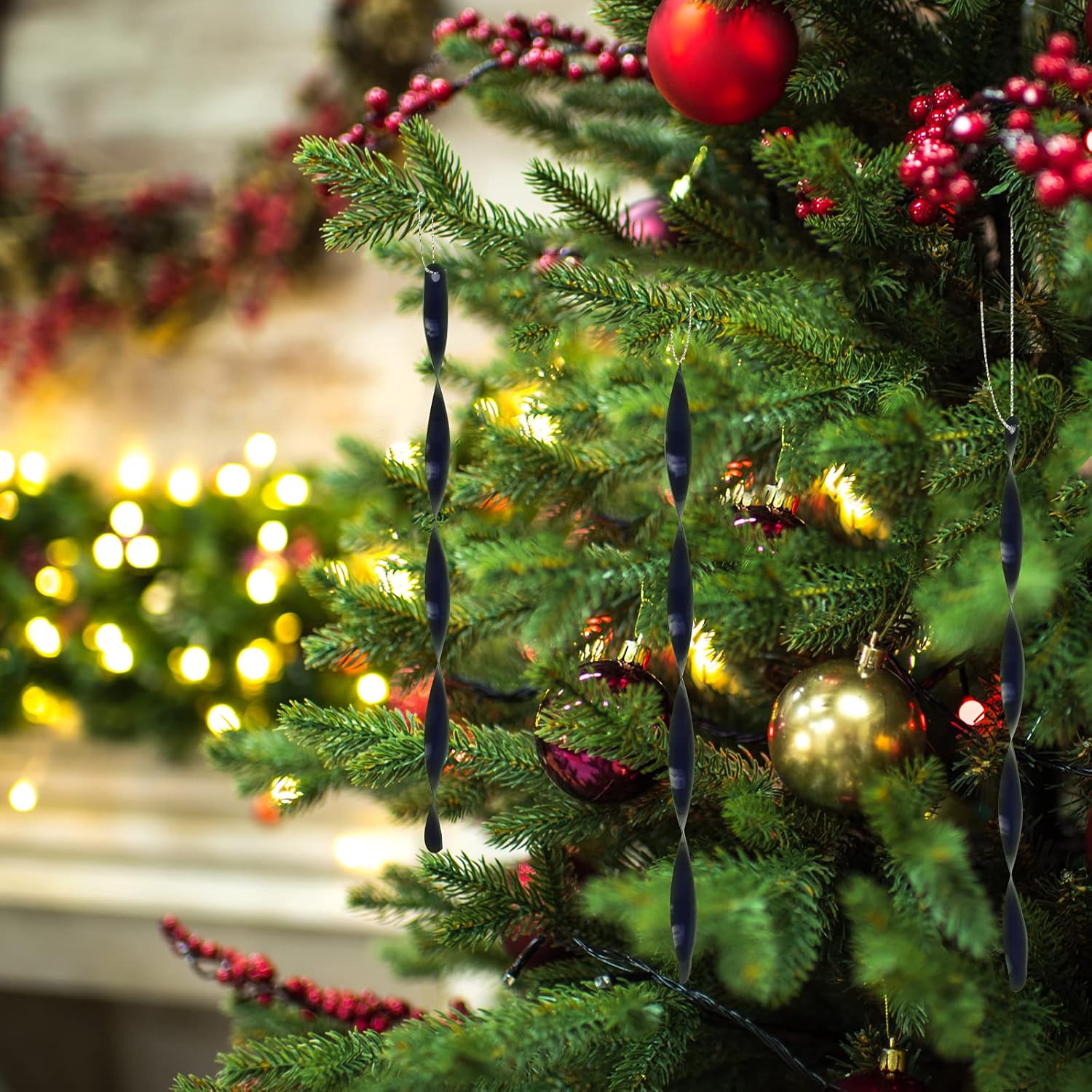 ZHMTang 24 adornos colgantes de Navidad, carámbanos de aluminio torcidos para boda, Halloween, decoración de árbol de vacaciones (brillante, 7
