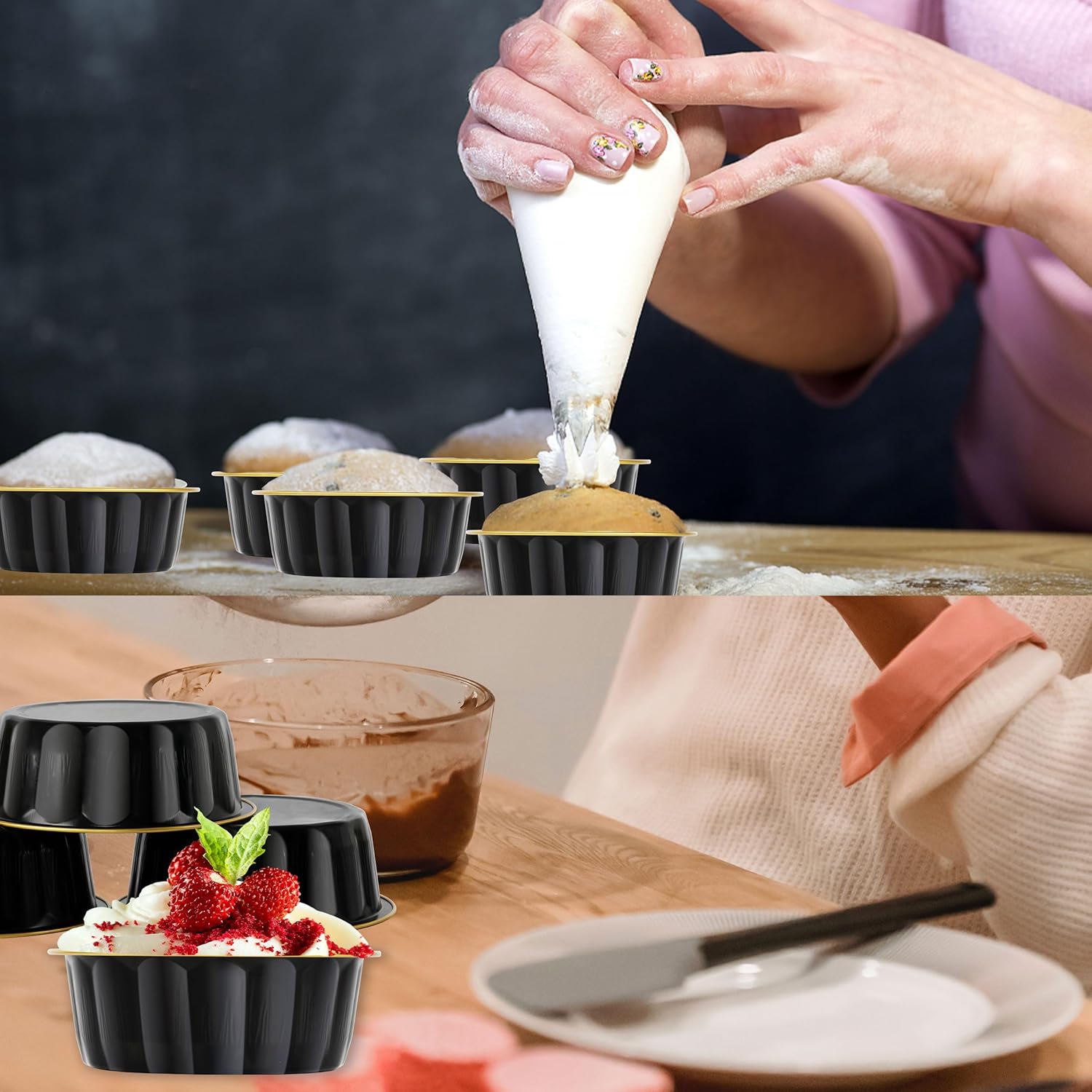 Mini moldes para pasteles con tapas, 30 moldes individuales de 8 onzas para tartas, tazas de aluminio para hornear, mini moldes de aluminio con