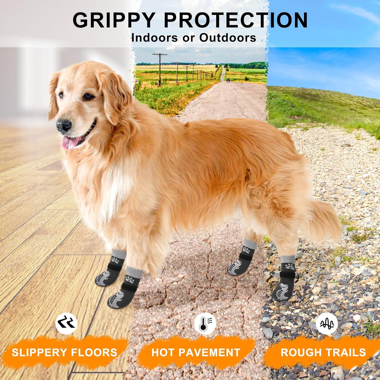 BEAUTYZOO Calcetines antideslizantes para perros para evitar lamer patas, zapatos de perro para pavimento caliente, protector de agarre de pata de