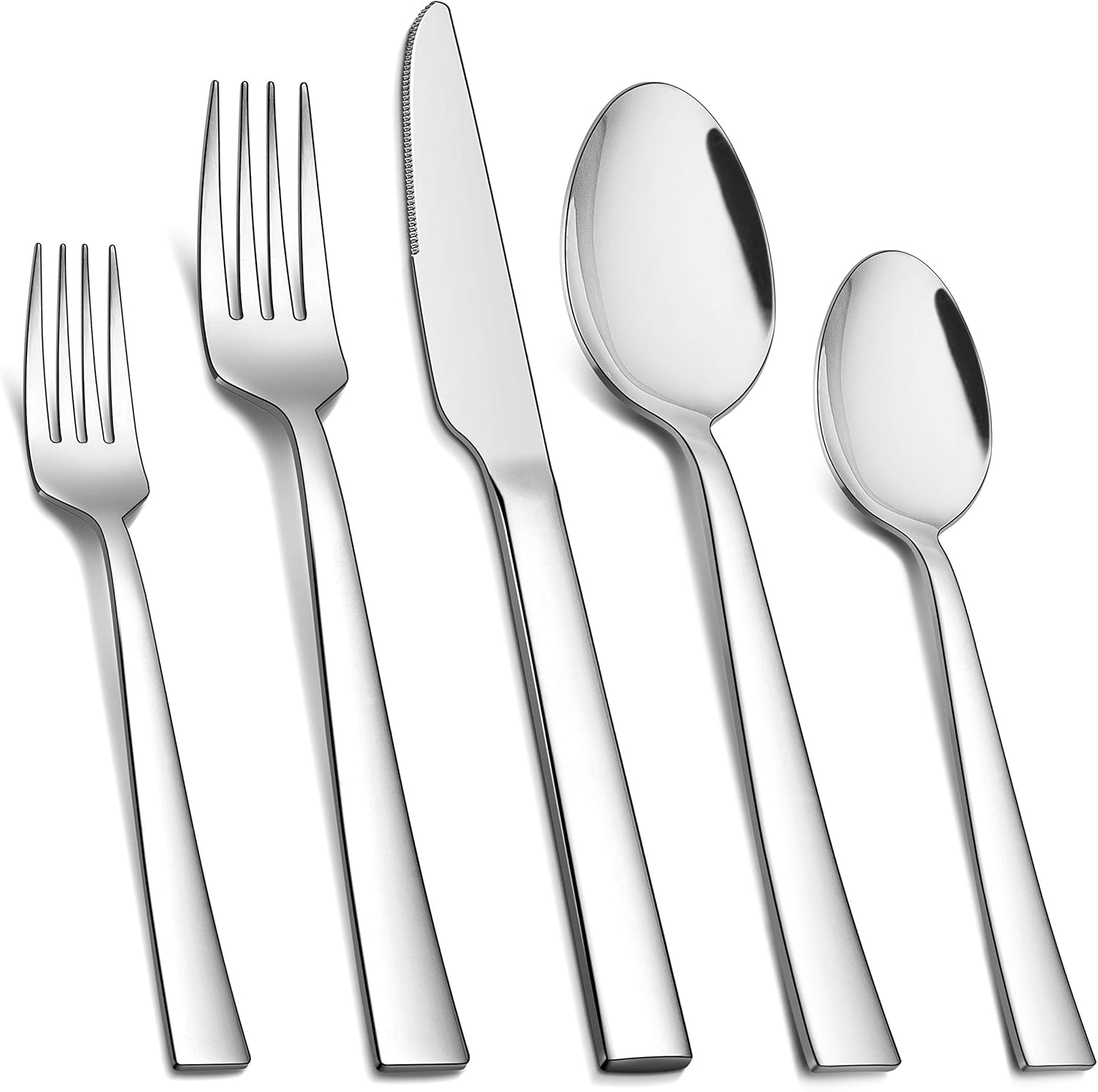 Homikit Juego de cubiertos de 60 piezas de cubiertos cuadrados de acero inoxidable para 12, utensilios de comida, incluye cuchillo, cuchara y