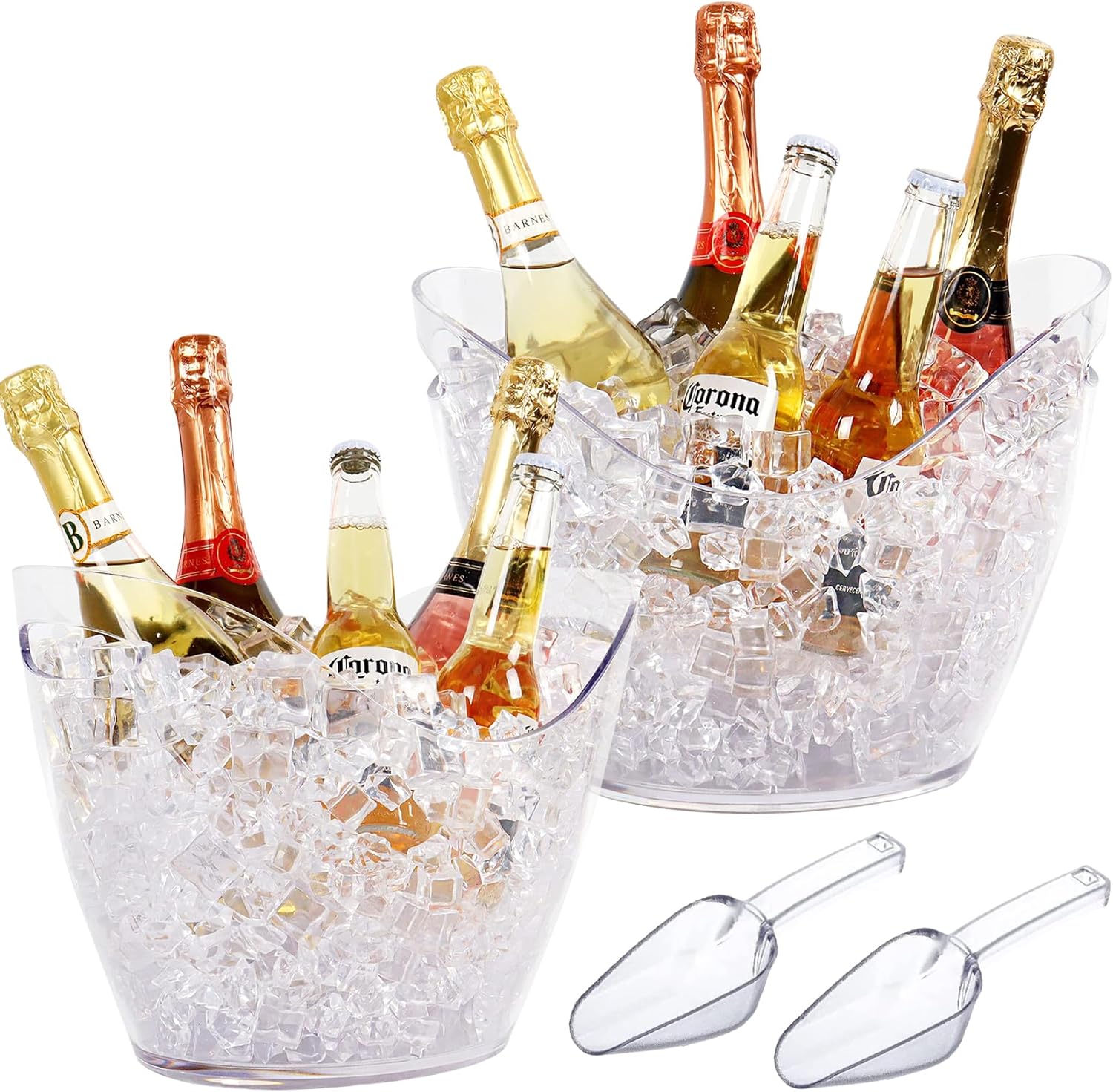 Bonchoice Cubo de hielo de 4 litros y 8 litros, cubeta de bebidas para vino champán para fiestas, tina de hielo acrílico de plástico con cucharas