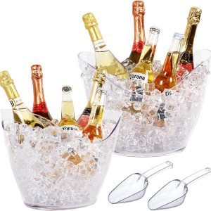 Bonchoice Cubo de hielo de 4 litros y 8 litros, cubeta de bebidas para vino champán para fiestas, tina de hielo acrílico de plástico con cucharas Bonchoice Cubo de hielo de 4 litros y 8 litros, cubeta de bebidas para vino champán para fiestas, tina de hielo acrílico de plástico con cucharas