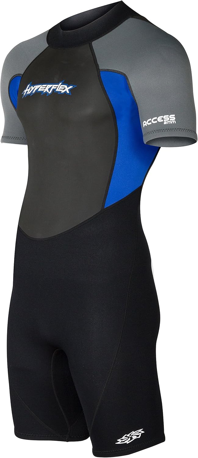 HYPERFLEX Traje de neopreno corto de 0.098in para hombre y mujer, para surf, deportes acuáticos, buceo, esnórquel, cómodo, flexible, ajuste