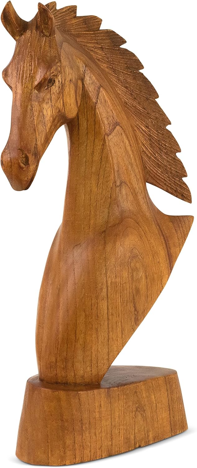 G6 Collection Estatua de madera tallada a mano con cabeza de caballo, estatua hecha a mano, hecha a mano, decoración del hogar, figura decorativa