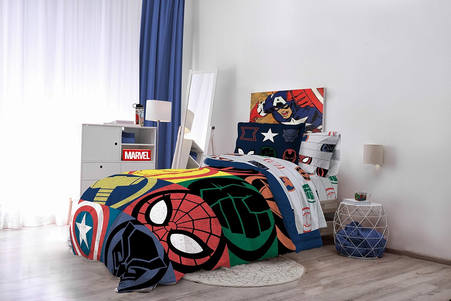Jay Franco Avengers Emblems and Pop – Juego de ropa de cama matrimonial de 14 piezas