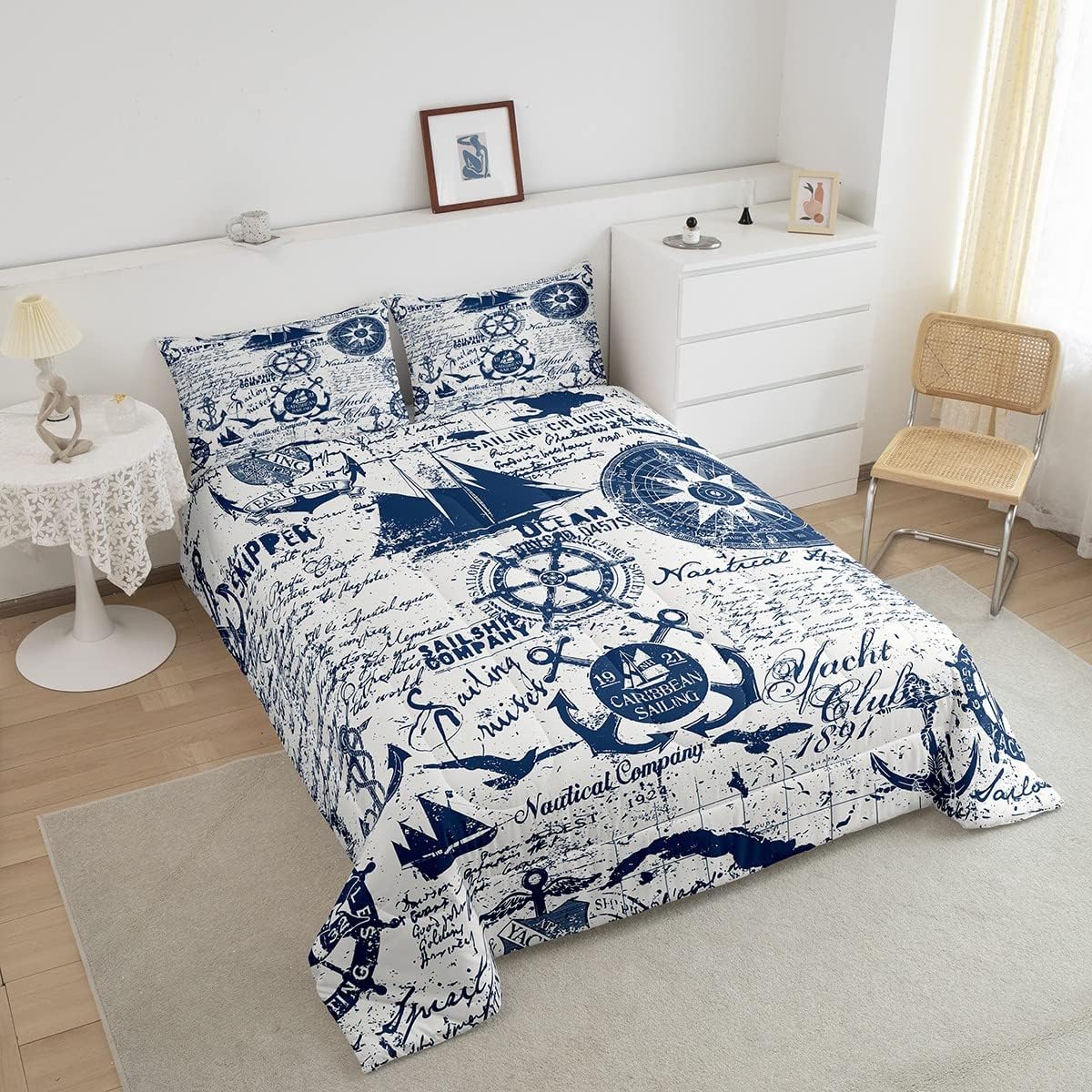 Juego de ropa de cama con estampado de timón para niños, niñas, adolescentes, decoración de dormitorio, juego de funda de edredón con temática