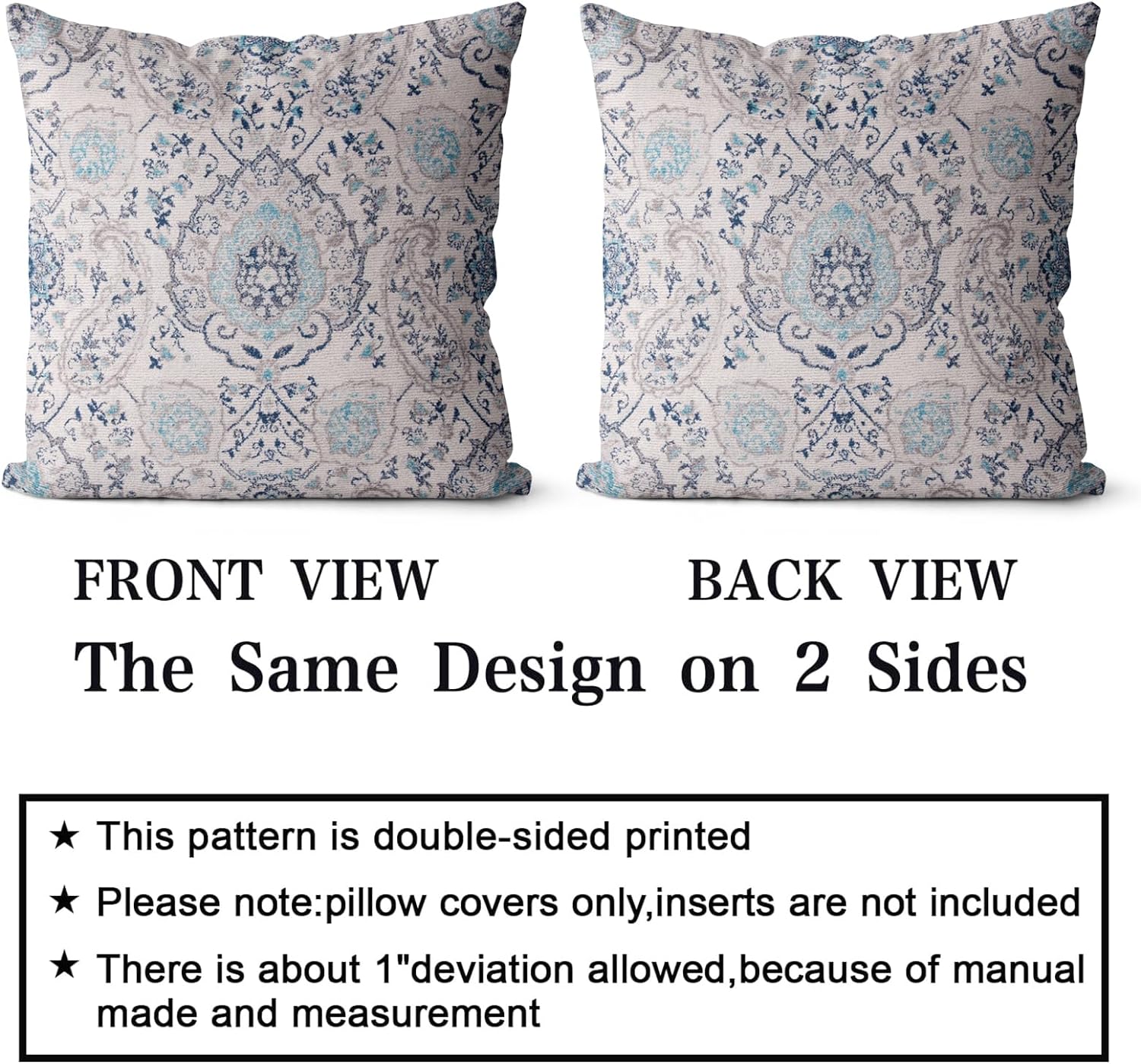 Snycler Juego de 2 fundas de almohada bohemias de 18 x 18 pulgadas, color azul óxido terracota de doble cara, decoración suave para el hogar,