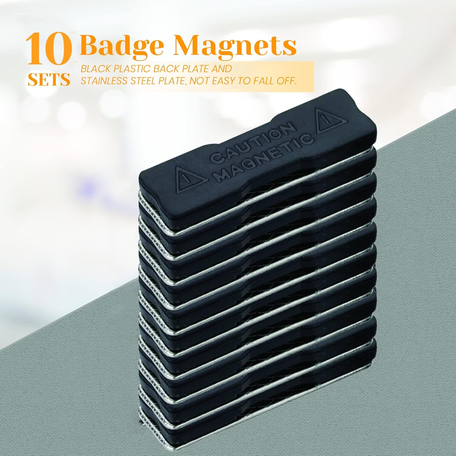 Performore Paquete de 10 imanes de etiqueta de nombre de 1.75 x 0.5 pulgadas con adhesivos 3M y placas traseras de acero inoxidable, insignia
