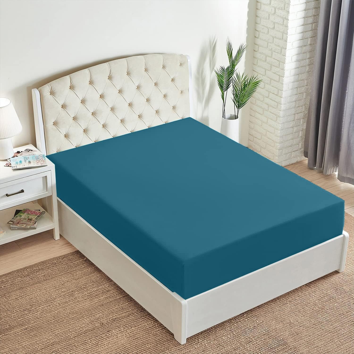 Mellanni Sábana bajera tamaño King – Iconic Collection Sábanas de cama con bolsillo profundo de hasta 16 pulgadas – Suave y refrescante – Resistente