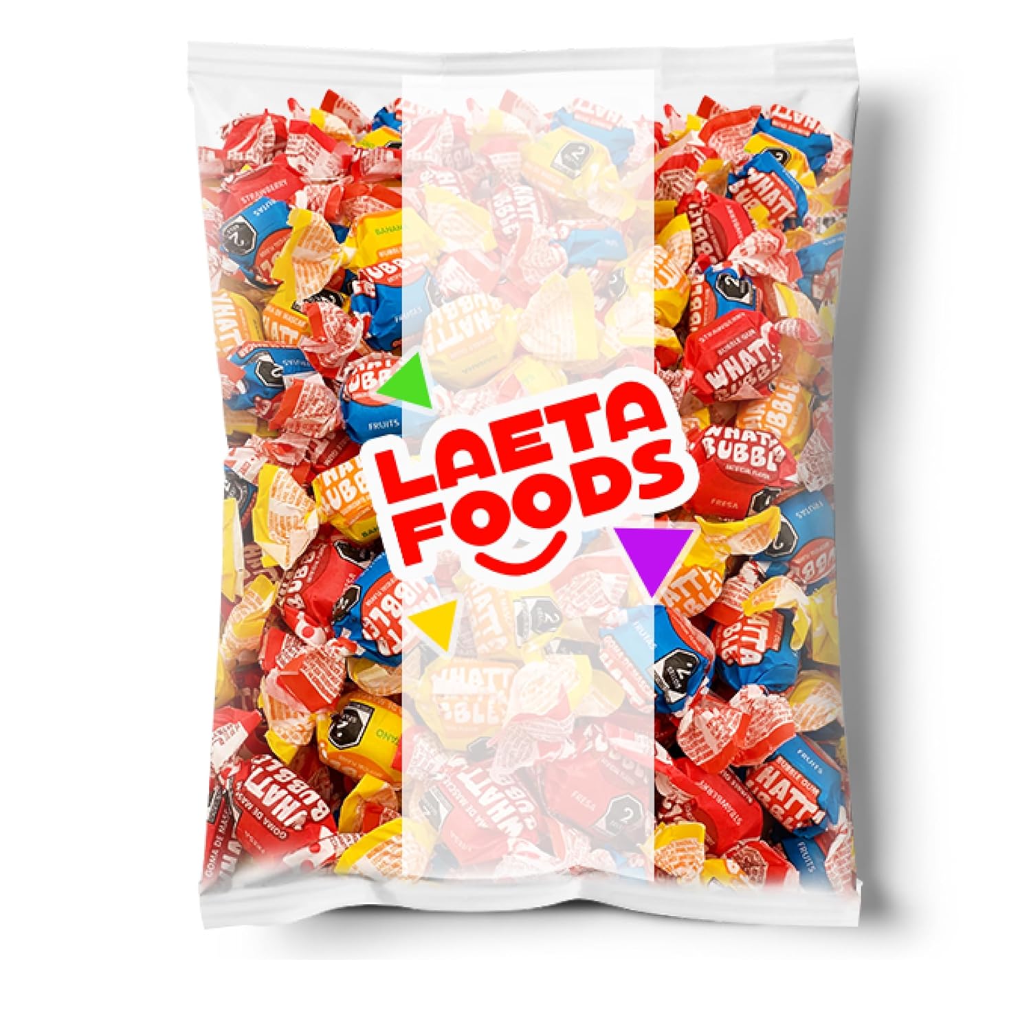 Whatta Bubble – Chicle con sabores surtidos de frutas (bolsa de 1 libra, aproximadamente 110 unidades)