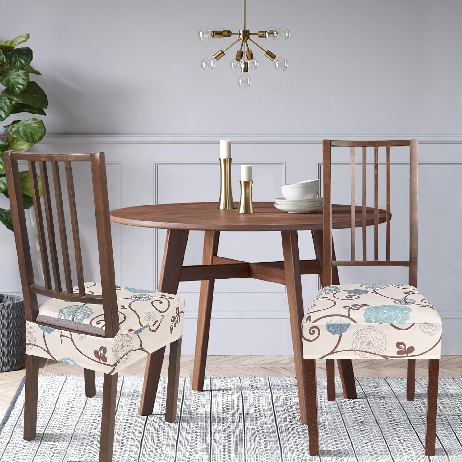 SearchI Juego de 4 fundas elásticas para sillas de comedor con diseño geométrico y 8% elastano, 92% poliéster, 8% elastano, lavables