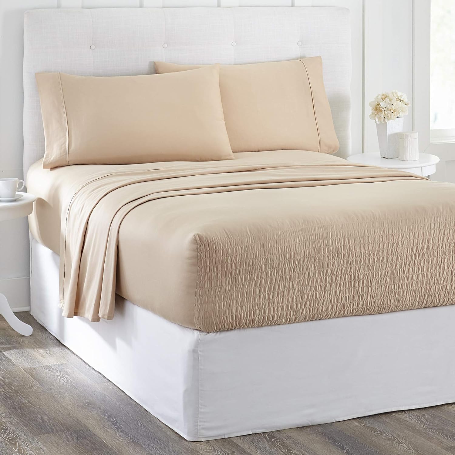 BrylaneHome Bed Tite – Juego de sábanas de algodón de 300 hilos, tamaño King, lunares azules, multicolor