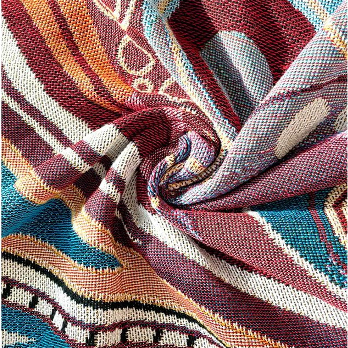 FSTFLI Manta azteca bohemia con borlas, mantas tejidas coloridas para cama, sofá, silla, nativos de América del suroeste, manta de tapiz para viajes