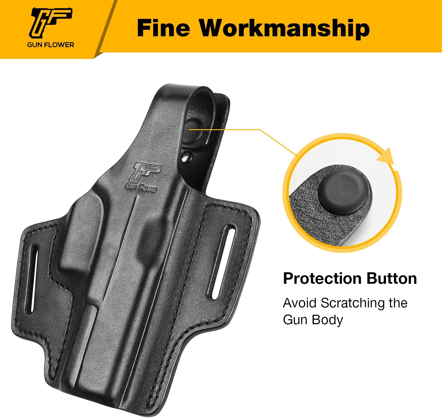 OWB – Funda de pulgar para Colt 1911 y 1911 5 pulgadas, Glock 17 19 19 x 22 23 31 32 45Taurus G2C G3C, PT111 PT140. Funda de cuero de grano completo
