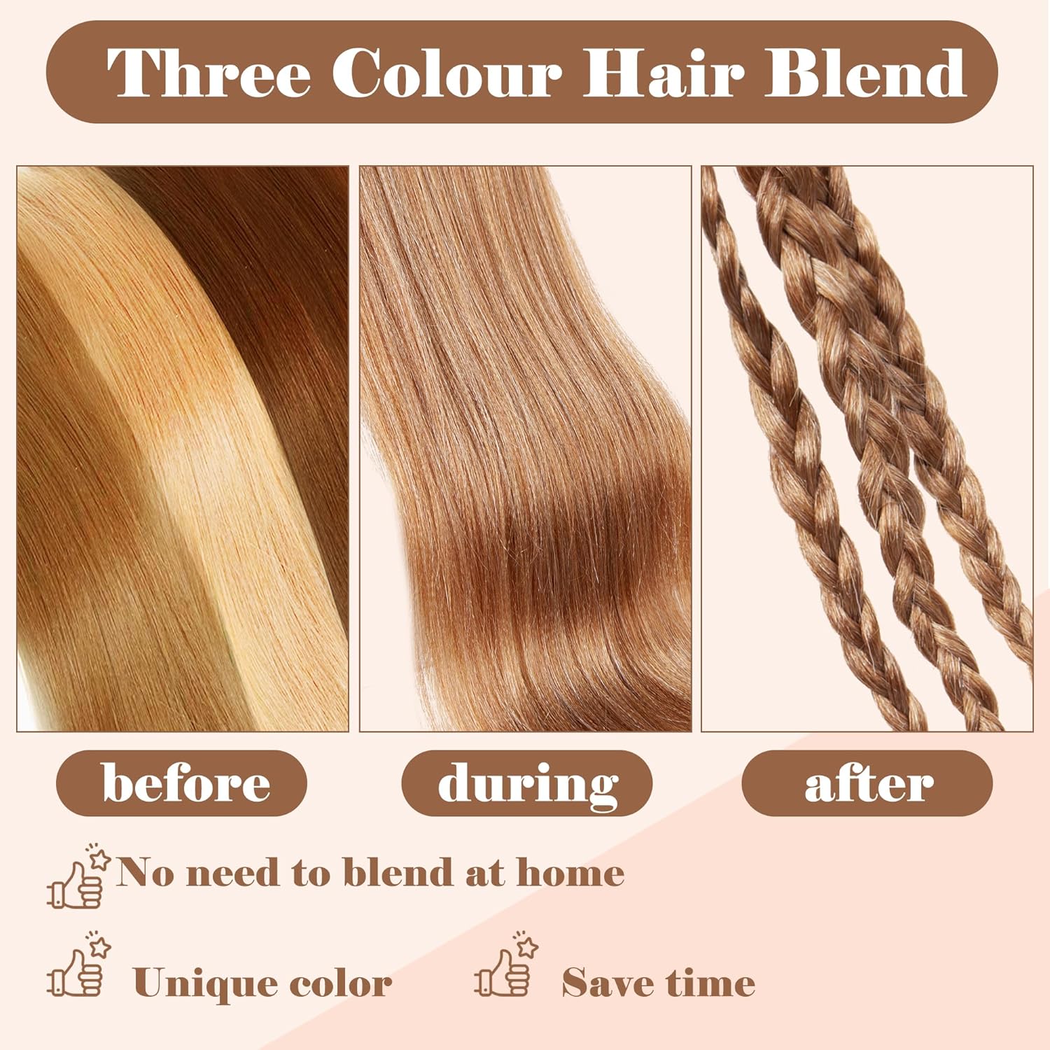 Cabello trenzado preestirado de 26 pulgadas, cabello largo dorado, 3 tonos, mezcla de 3 tonos, extensiones de cabello trenzado profesional de fibra