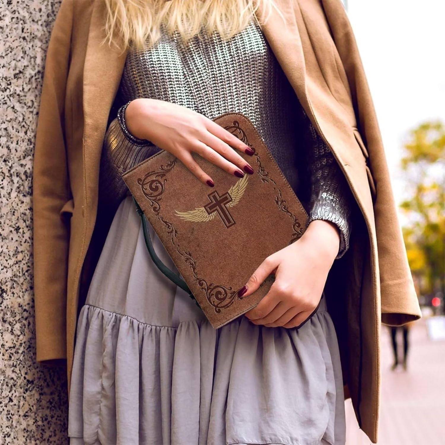 Funda para la Biblia, bolsa de estudio, funda de cuero para la Biblia con asa, funda de transporte impermeable para la Biblia para mujeres y hombres