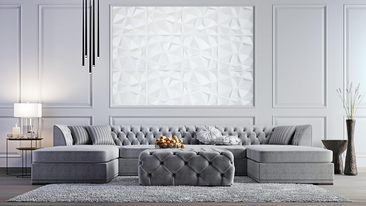 Wall Craft Paneles de pared 3D, mosaico blanco, diseño geométrico, decoración de pared, decoración de pared, azulejos decorativos modernos, paquete