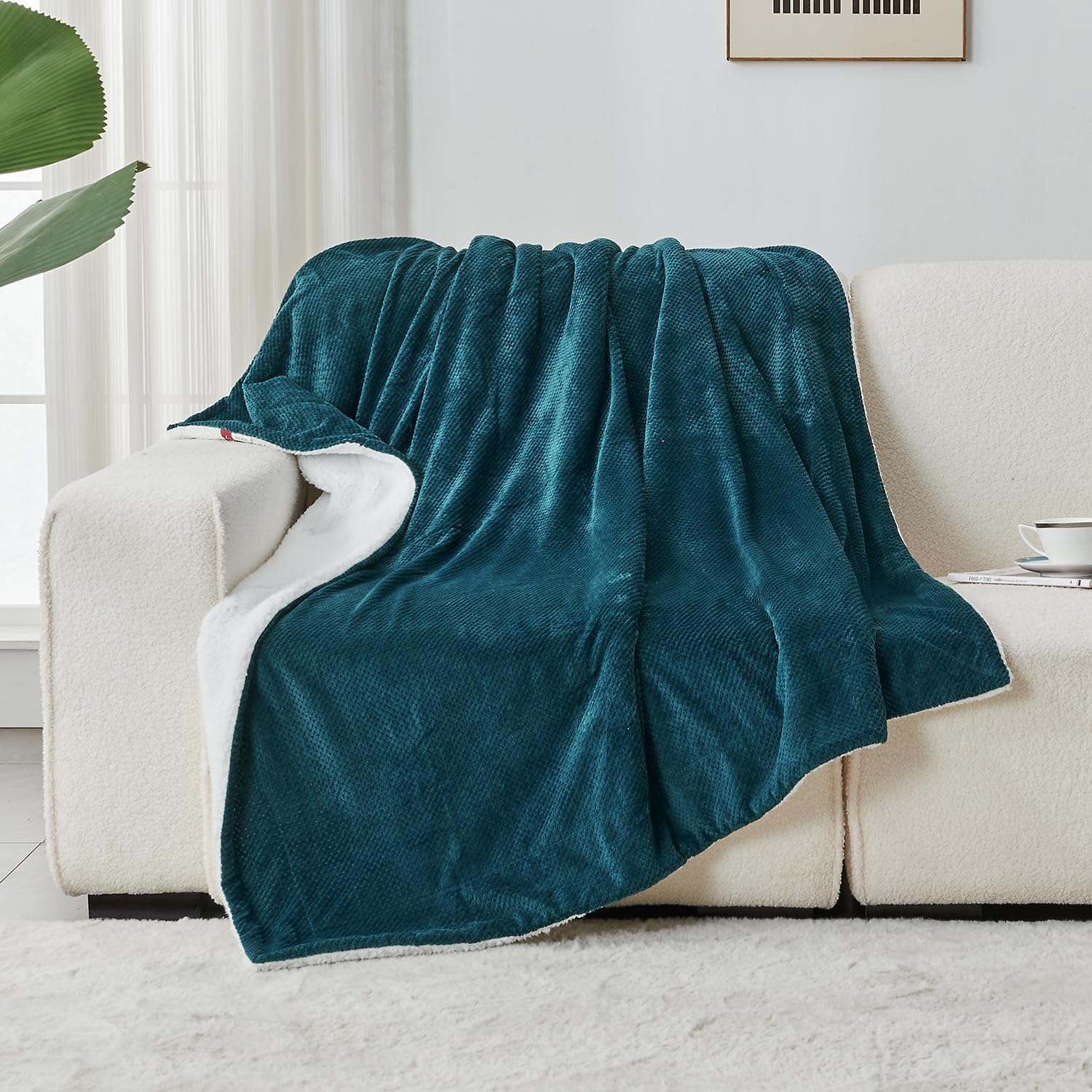 SOCHOW – Manta de lana punto gofre Sherpa, super suave mullida y cálida, manta de lana ligera y reversible para la cama, y el sofacama, 60 x 80