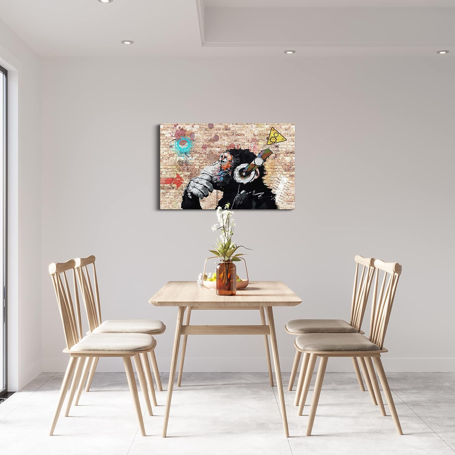 Lienzo decorativo de pared de graffiti, Banksy, impresión artística de monos pensantes con auriculares, pintura artística de arte pop Street