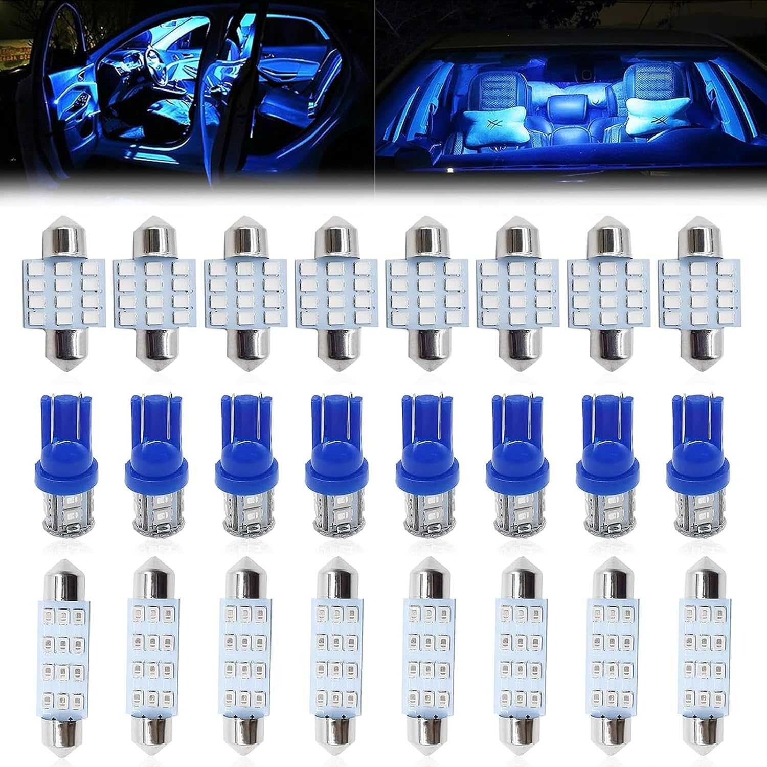 UGSHY Juego de 24 bombillas LED para automóvil, bombillas interiores T10, luz de lectura de doble punta, luz de cúpula, apta para luces interiores