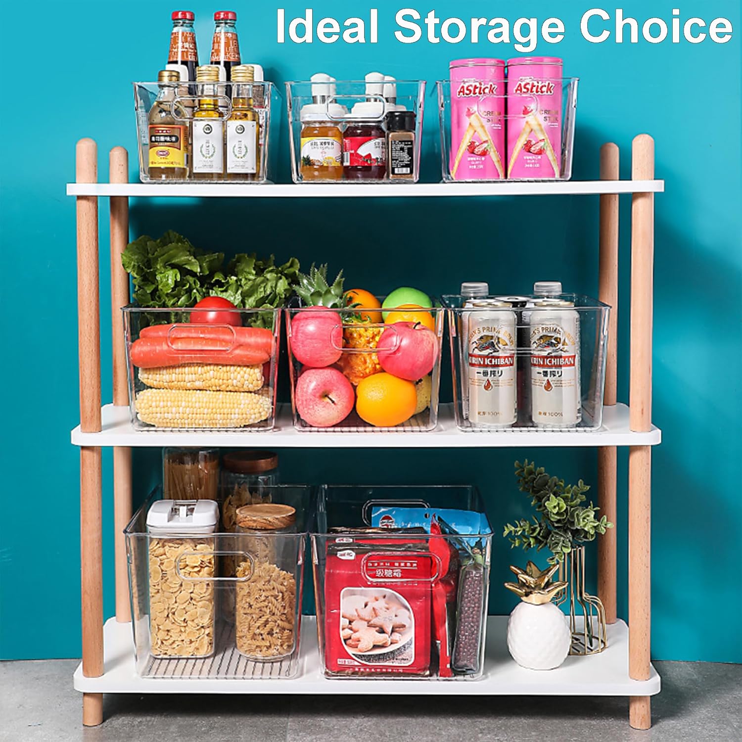 Paquete de 8 cubos organizadores de refrigerador, contenedores de almacenamiento de plástico transparente con asas, organización de despensa y