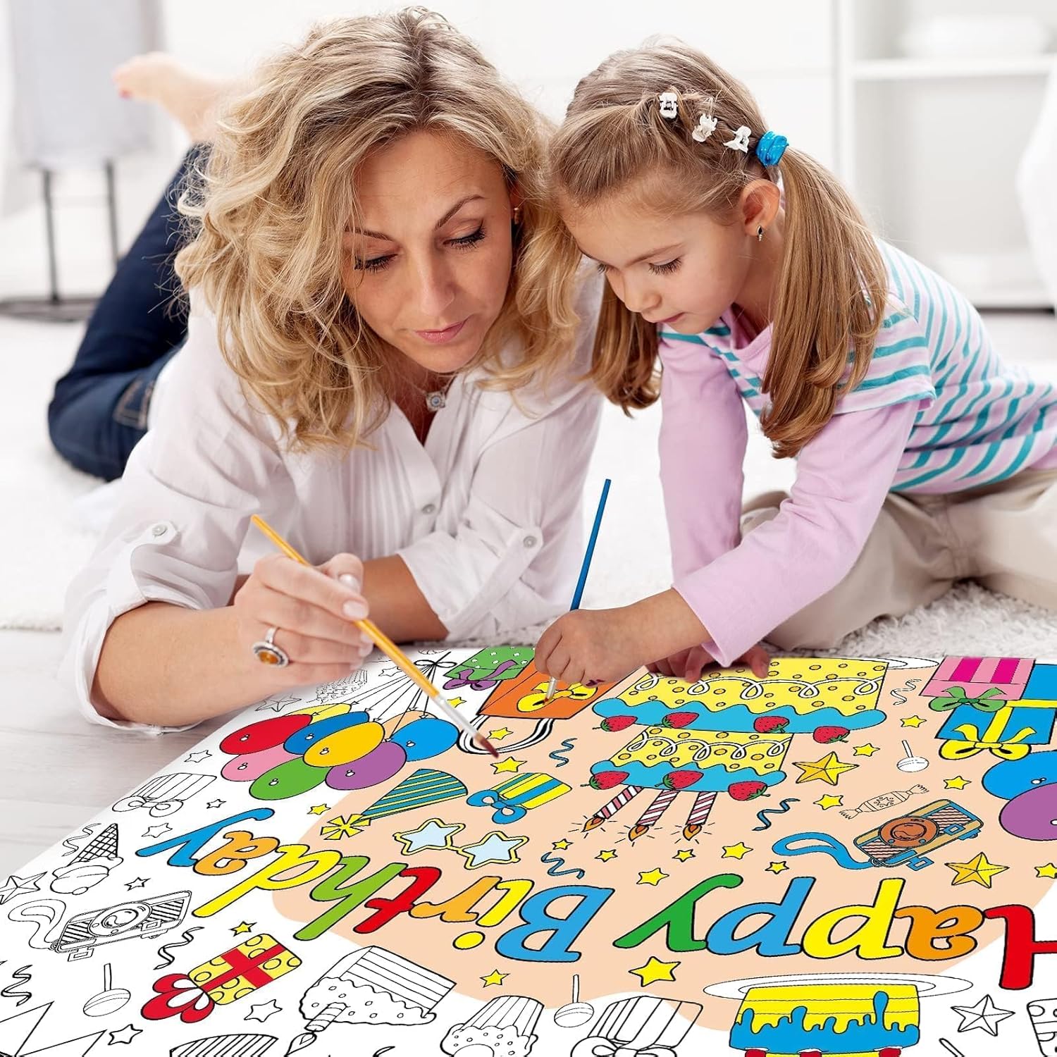 Póster para colorear de feliz cumpleaños para niños, póster gigante para colorear para aula, mantel grande de cumpleaños para colorear para pared,