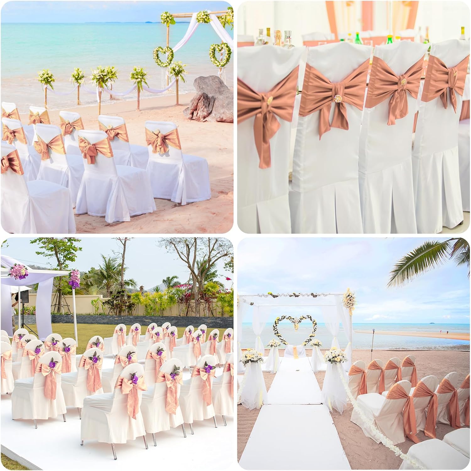 50 cintas universales de satén de color oro rosa para silla, lazos traseros para bodas, fiestas, recepciones, eventos, banquetes, hoteles, eventos,