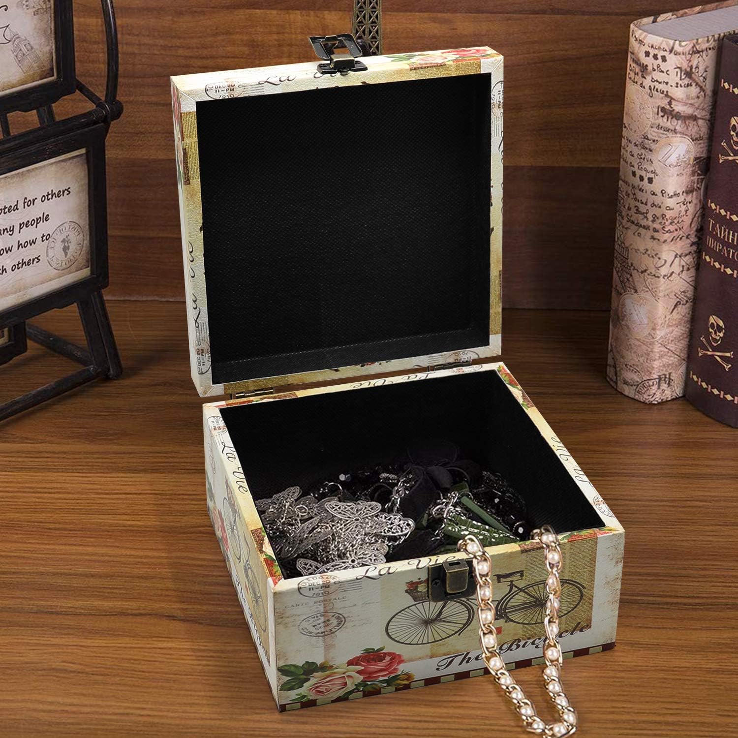 Jolitac Juego de 3 cajas de almacenamiento de madera, cajas decorativas vintage con tapa, decoración del hogar, cajas de almacenamiento de madera