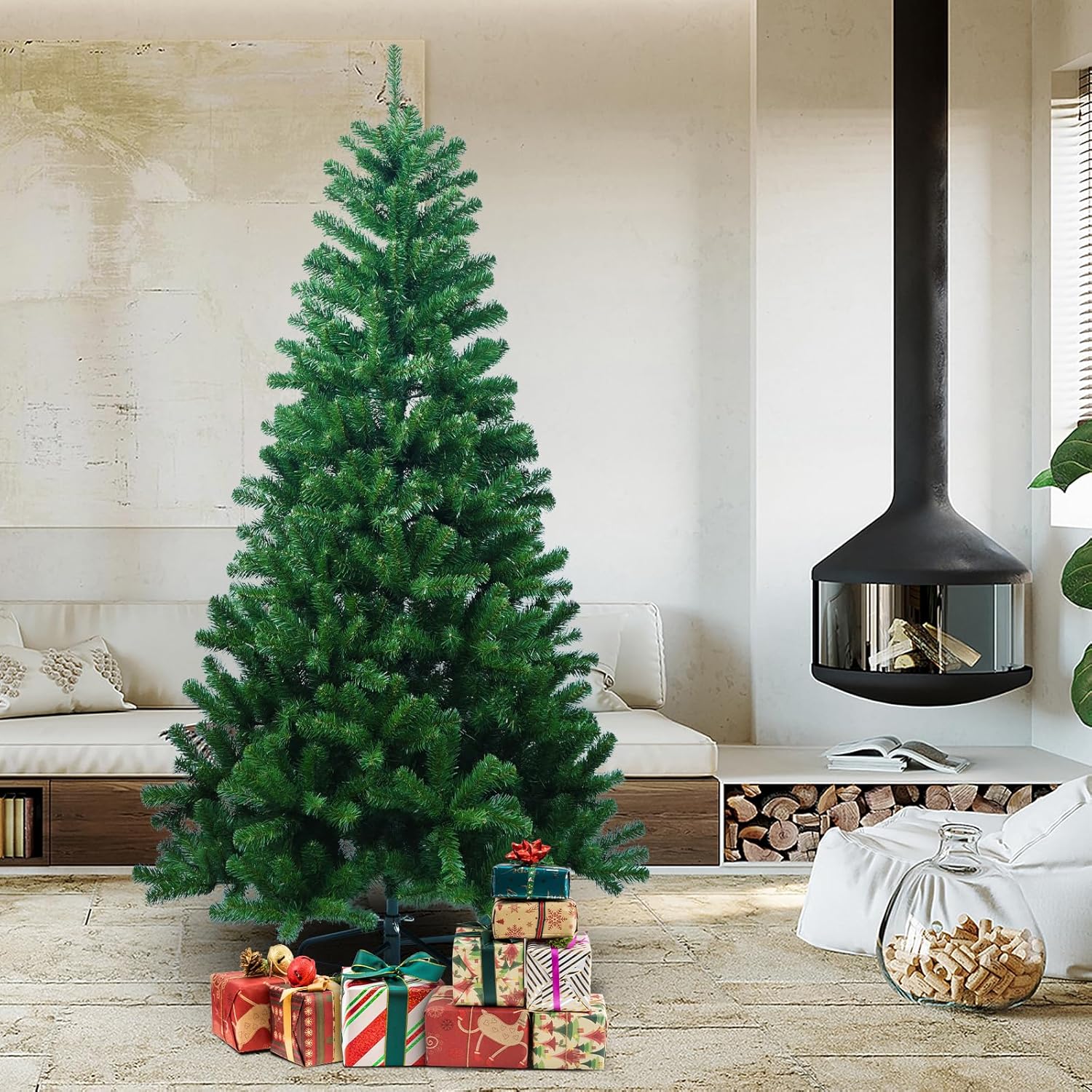 Árbol de Navidad artificial de Maylaviu de 5 pies, con apertura automática, pino de Navidad con soporte plegable de metal para el hogar, oficina,
