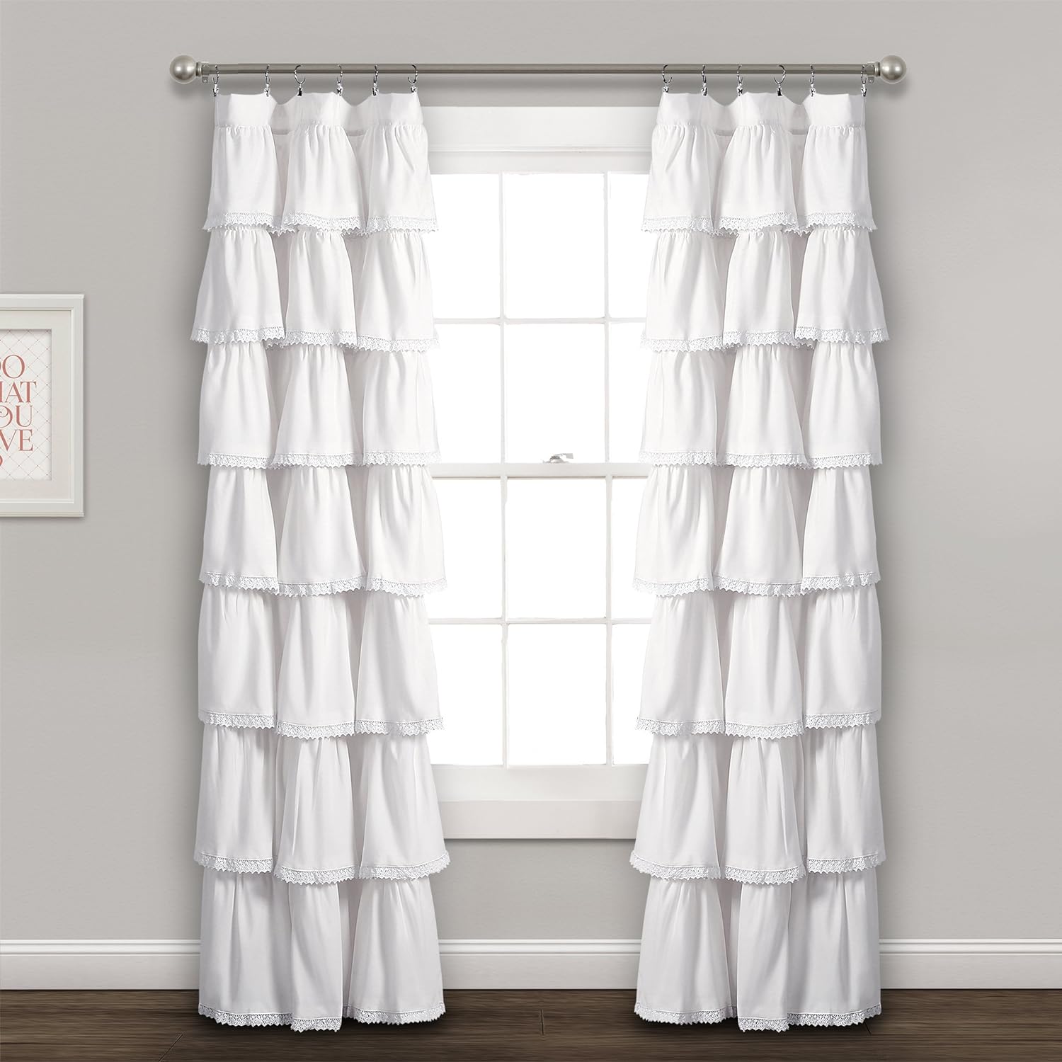 Lush Decor Ventana de encaje con volantes, 84 x 52 pulgadas, panel de cortina blanco