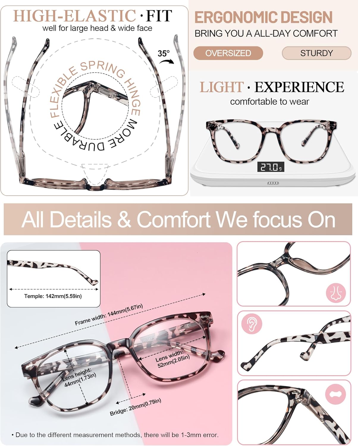 MARE AZZURO Gafas de lectura de gran tamaño para mujer, lectores cuadrados grandes 1.0 1.25 1.5 1.75 2.0 2.25 2.5 2.75 3.0 3.5 4.0 5.0 6.0