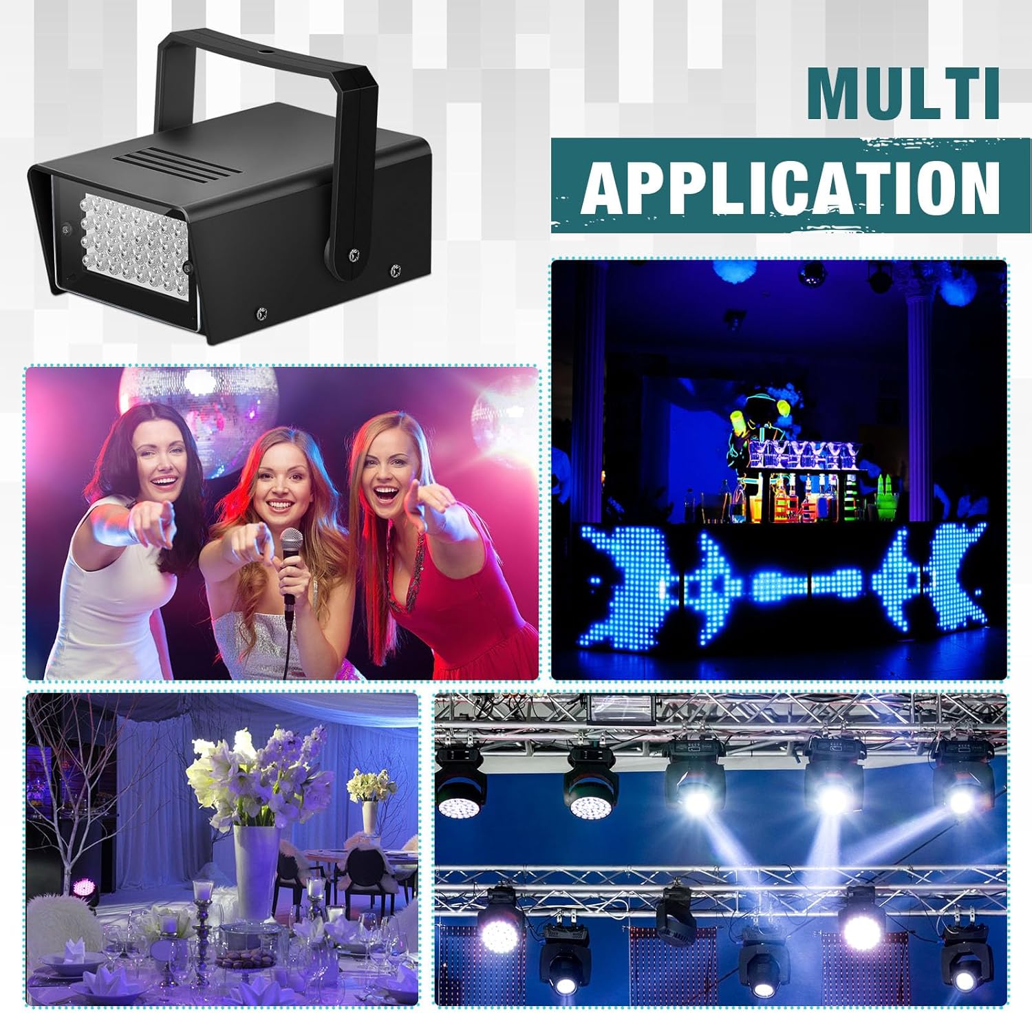 Treela Paquete de 4 luces estroboscópicas para fiesta, luz LED estroboscópica intermitente, mini luces de fiesta, control de velocidad de flash