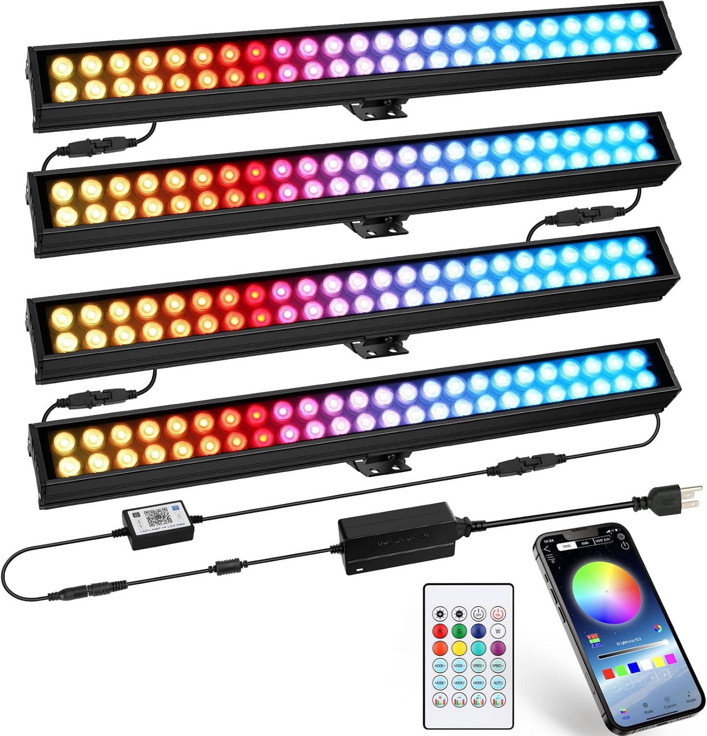 Barra de luz LED para lavado de escenario, 192 LED, 35 W, aplicación y control remoto, arandela de pared, luz activada por sonido, reproducción