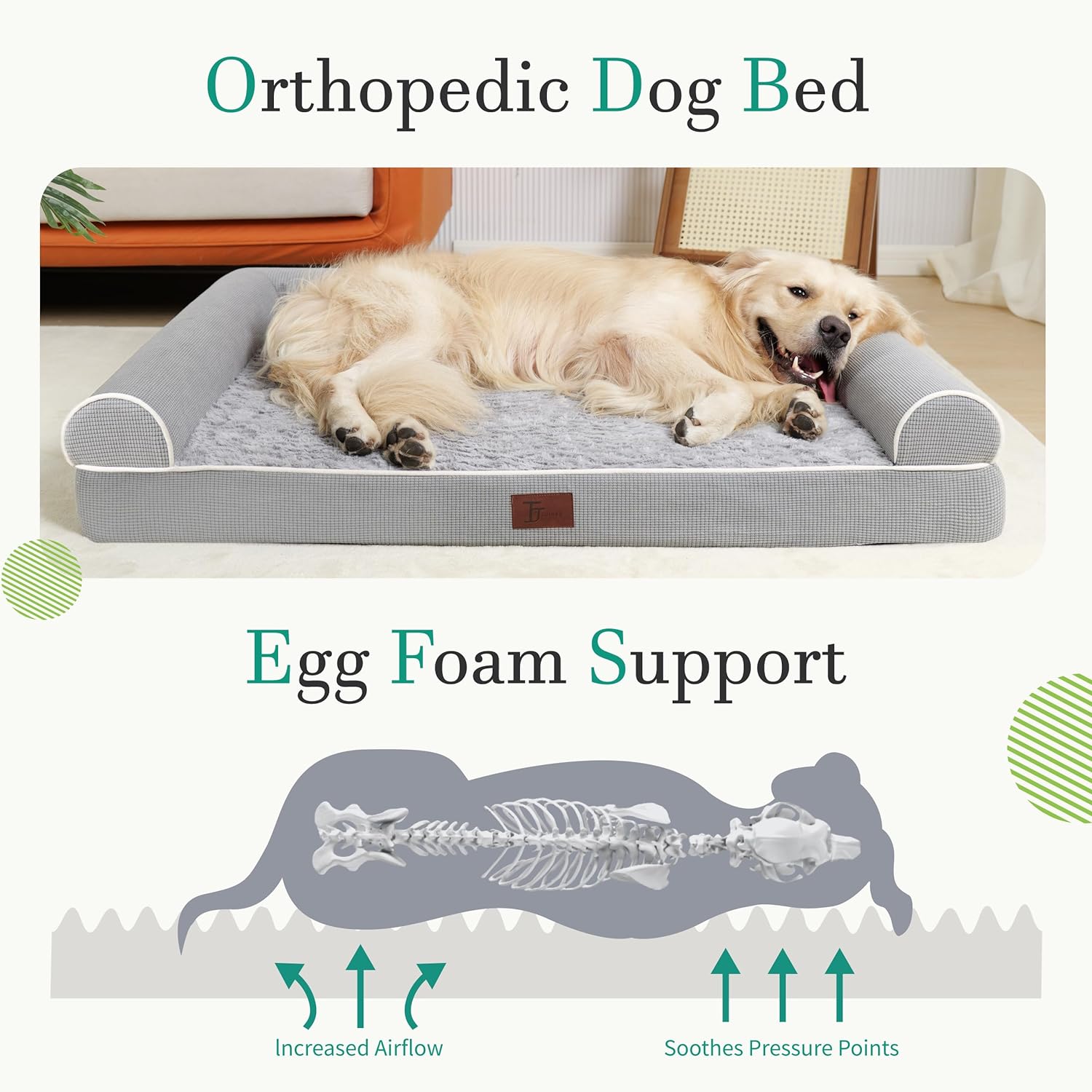 Camas ortopédicas para perros grandes, tapete de espuma para mascotas forrado impermeable con funda extraíble y lavable y parte inferior