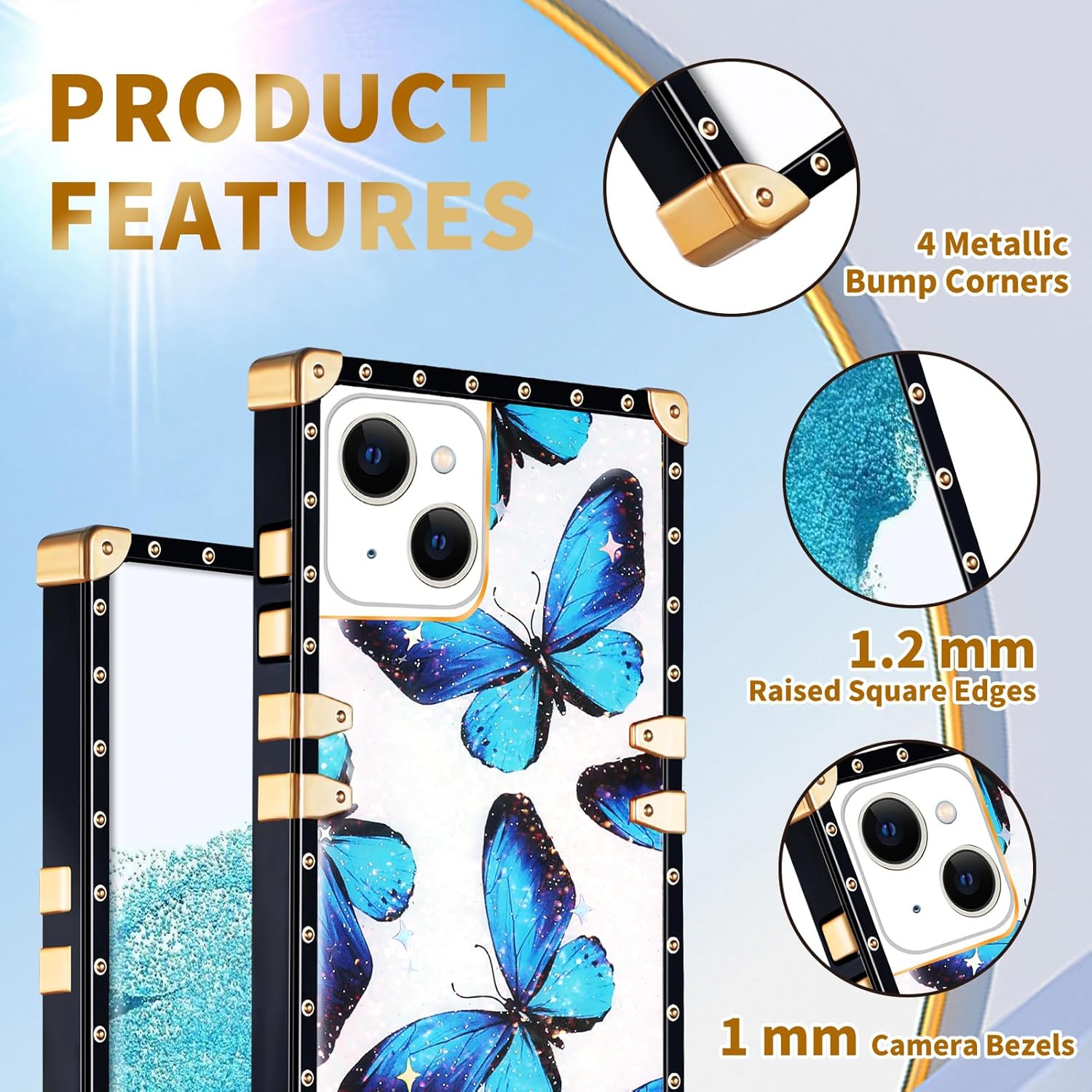 Loheckle Funda para iPhone 15 para mujeres y adolescentes, diseño cuadrado a la moda, lindo estuche con soporte de anillo y cordón, elegante diseño