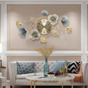 Reloj de pared grande de 33 pulgadas, silencioso, sin tictac, decorativo, de metal, hoja de ginkgo, diseño único, reloj de pared elegante para sala Reloj de pared grande de 33 pulgadas, silencioso, sin tictac, decorativo, de metal, hoja de ginkgo, diseño único, reloj de pared elegante para sala