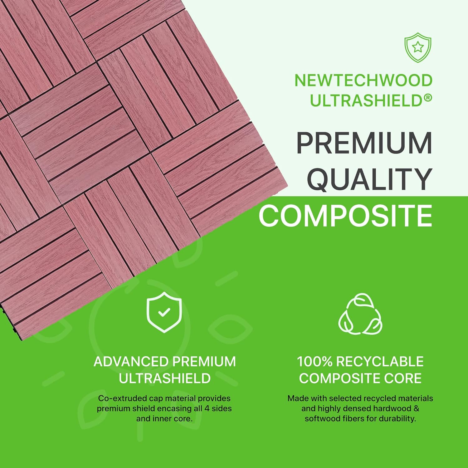 UltraShield Naturale – Azulejo compuesto para exteriores (1 pie x 1 pie), color rosa de Seúl (10 pies cuadrados por caja)