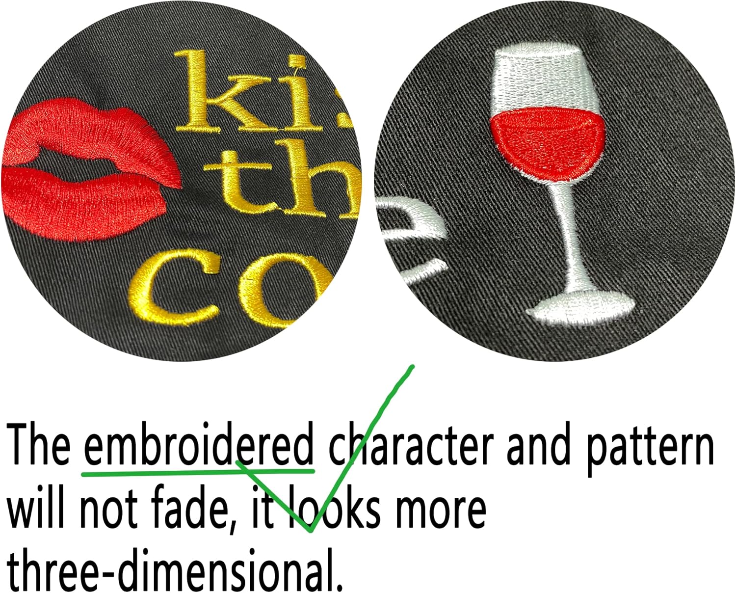Divertido delantal para mujer con bolsillos – Kiss The Cook And Bring Her (tejido bordado, talla única), Negro –