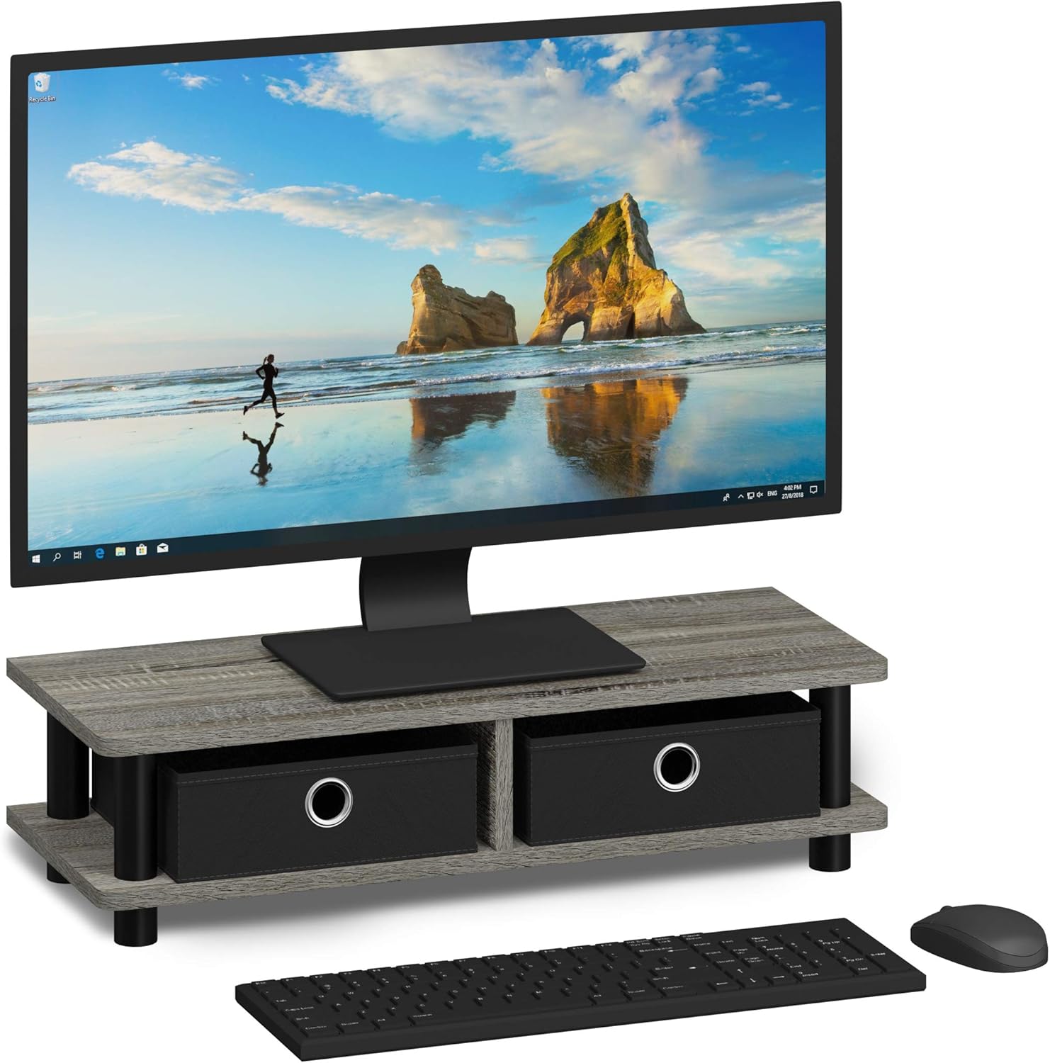FURINNO Turn-N-Tube – Soporte para monitor, roble francés, color gris y negro