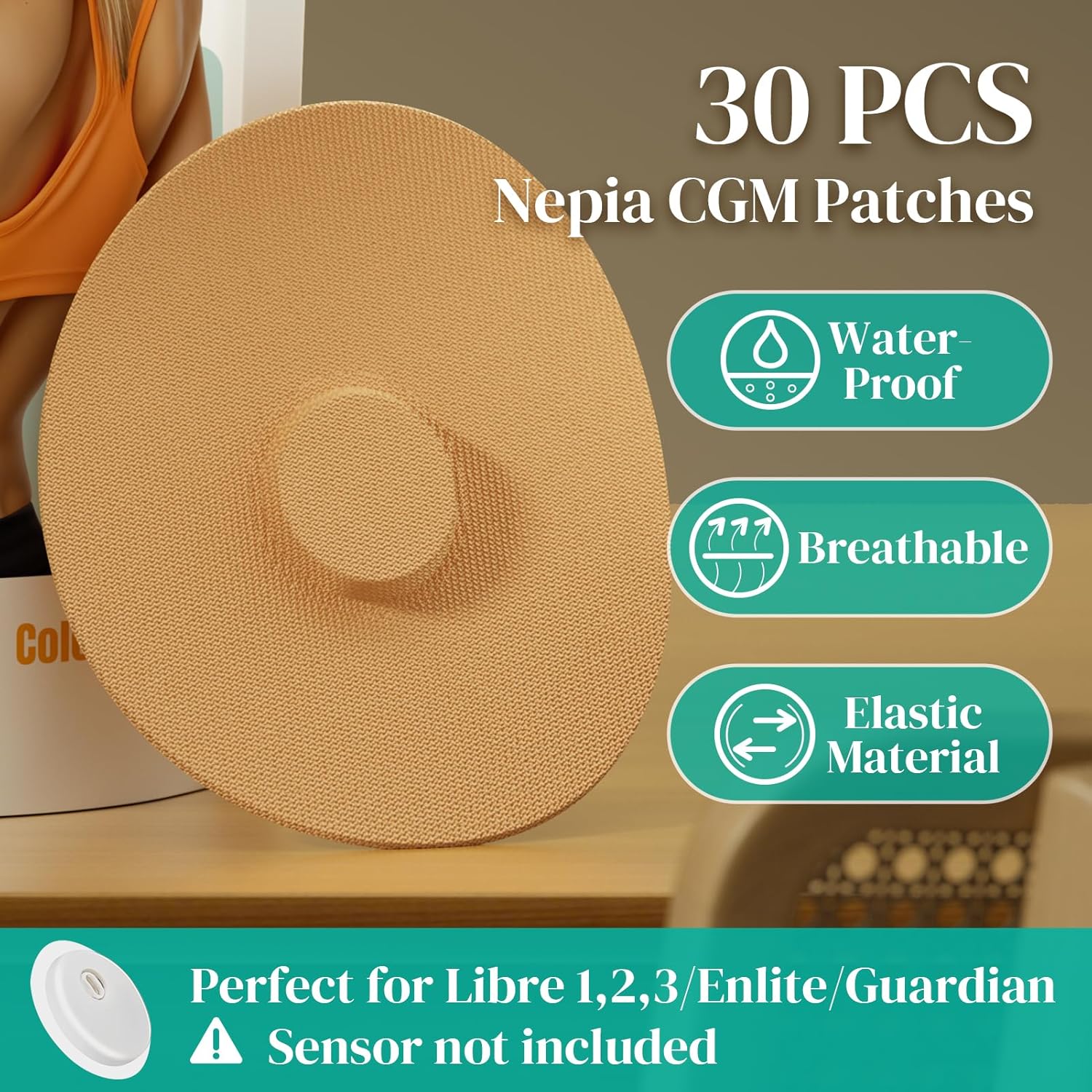 Freestyle 30 unidades, parche impermeable CGM perfecto para Libre 1,2,3EnliteGuardian con tela no tejida en el centro, papel precortado fácil de