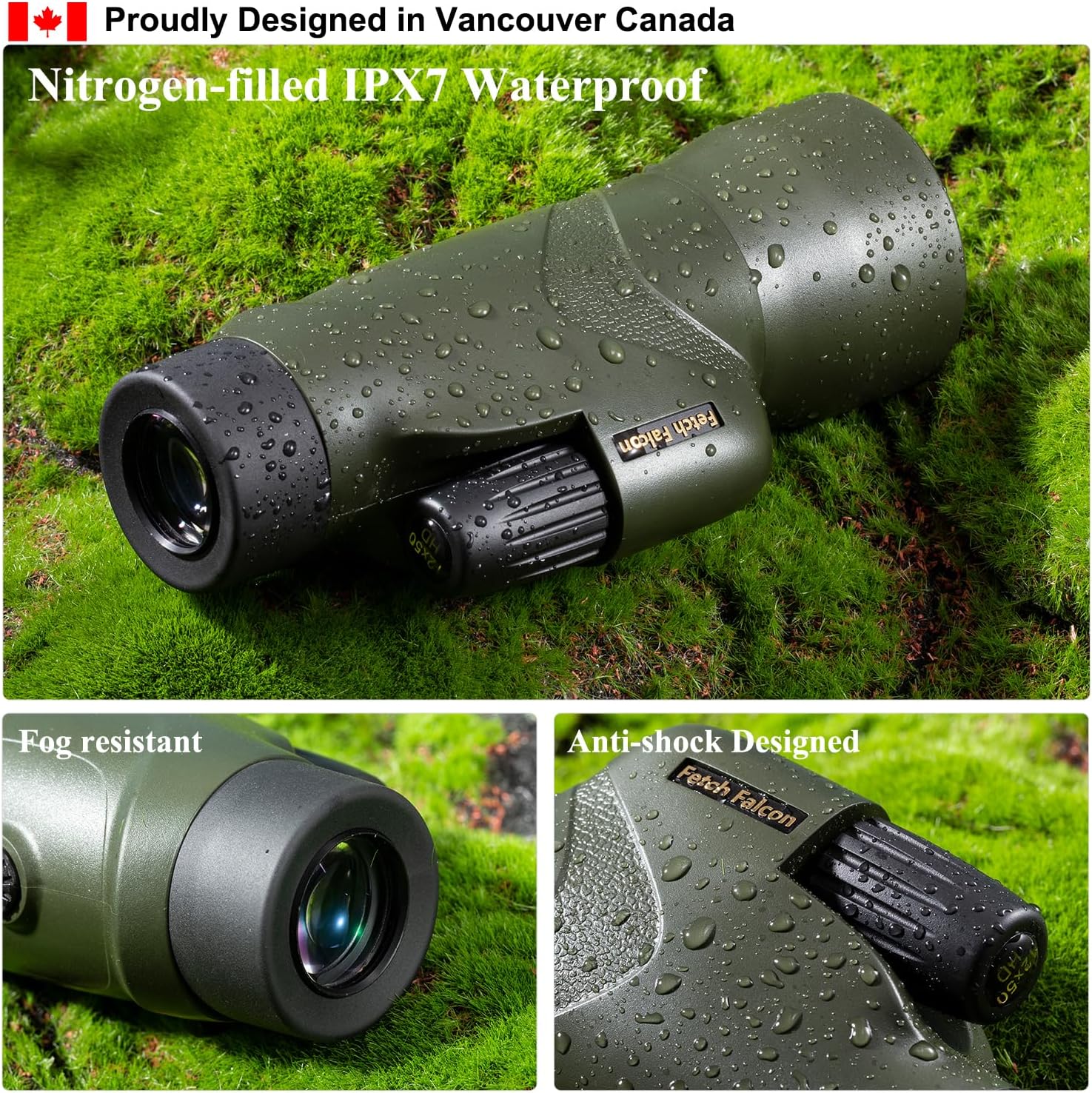 Fetch Falcon- Monoculares BAK4 FMC HD rellenos de nitrógeno IPX7 de 12 x 50 pulgadas (ocular de 10.0 in a prueba de agua bajo 1 M de agua, 30